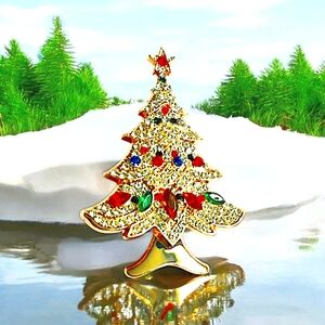 Rhinestone Christmas Tree Brooch *Christmas In July*